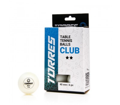 Шарики для н/т TORRES Club 2* TT23014 40+ мм 6шт белый Шарики для н/т TORRES Club 2* TT23014 40+ мм 6шт белый