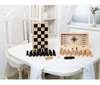 Игра 3в1 дорожная с обиходными деревянными шахматами 464-20